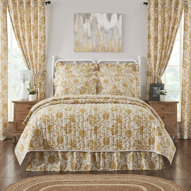 Dorset Gold Floral Queen Quilt 90Wx90L VHC Brands - The Fox Decor